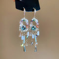 Vintage Ethnic Geometric Zircon Pearl Crystal Tassel Drop Earrings view 2
