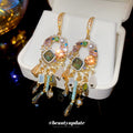 Vintage Ethnic Geometric Zircon Pearl Crystal Tassel Drop Earrings view 4