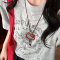 Sweet Alloy Wax Cord Double Layer Cat Pendant Bow Glass Sweater Necklace For Women view 3
