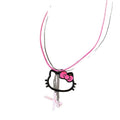Sweet Alloy Wax Cord Double Layer Cat Pendant Bow Glass Sweater Necklace For Women view 5