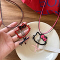 Sweet Alloy Wax Cord Double Layer Cat Pendant Bow Glass Sweater Necklace For Women view 2