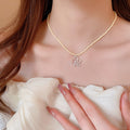 Copper Crystal Seed Bead Hollow Zircon Flower Pendant Necklace Fresh Light Luxury Clavicle Choker for Women view 3