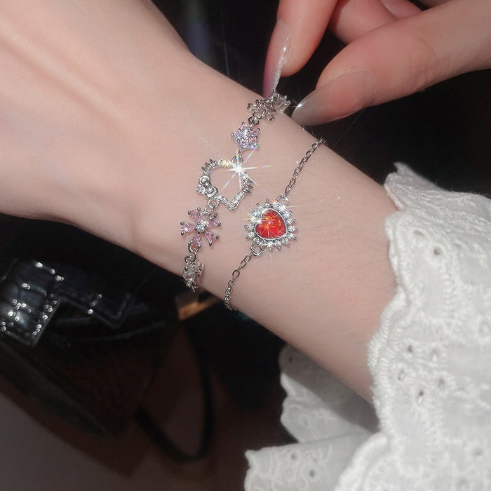 Copper Zircon Heart Cat Pendant Bangle Minimalist Light Luxury Commuter Bracelet