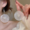 Shell Chiffon Round Butterfly Tassel Drop Earrings, Beach Vacation Geometric Ear Hook Jewelry view 2