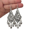 Vintage Ethnic Alloy Hollow Flower Teardrop Tassel Drop Earrings view 5