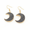 Gold Tone Crescent Moon Crystal Cluster Drop Earrings in Three Colors view 3
