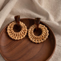 Bohemian Woven Rattan Hollow Round Hoop Acrylic Tortoise Stud Statement Vintage Drop Earrings view 4