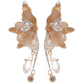 Elegant Alloy Butterfly Wing Drop Earrings With Rhinestone Freshwater Pearl Tassels view 5
