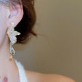 Elegant Alloy Butterfly Wing Drop Earrings With Rhinestone Freshwater Pearl Tassels view 4