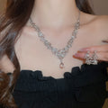 Light Luxury Alloy Rhinestone Flower Leaf Waterdrop Stud Earrings And Necklace Jewelry Set view 2