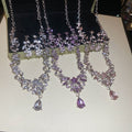 Light Luxury Alloy Rhinestone Flower Leaf Waterdrop Stud Earrings And Necklace Jewelry Set view 3