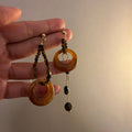 Vintage Ethnic Tiger Eye Resin Round Asymmetric Pendant Drop Earrings With Silver Pins view 1