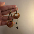 Vintage Ethnic Tiger Eye Resin Round Asymmetric Pendant Drop Earrings With Silver Pins view 3