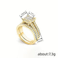 Two Piece Square Geometric Couple Rings For Women, Micro Inlaid Zircon Elegant Jewelry Set view 4