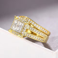 Two Piece Square Geometric Couple Rings For Women, Micro Inlaid Zircon Elegant Jewelry Set view 3