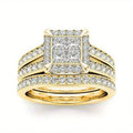 Two Piece Square Geometric Couple Rings For Women, Micro Inlaid Zircon Elegant Jewelry Set view 1