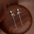 Elegant Tulip Flower Bowknot Rhinestone Long Tassel Silver Needle Drop Stud Earrings view 4