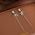 Elegant Tulip Flower Bowknot Rhinestone Long Tassel Silver Needle Drop Stud Earrings view 2