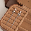 Elegant Tulip Flower Bowknot Rhinestone Long Tassel Silver Needle Drop Stud Earrings view 3