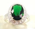 Silver Oval Halo Cocktail Ring Red Green Clear Centers view 2