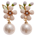 18K Gold Plated Silver Pin Zircon Flower Faux Pearl Drop Earrings Sweet Geometric Design view 5