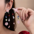 Sweet Acrylic Butterfly Flower Crystal Beaded Tassel Studs Summer Beach Vacation Statement Earrings view 1