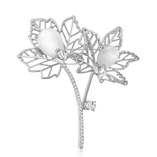 Alloy Hollow Cat Eye Maple Leaf Brooch For Women's Clothing