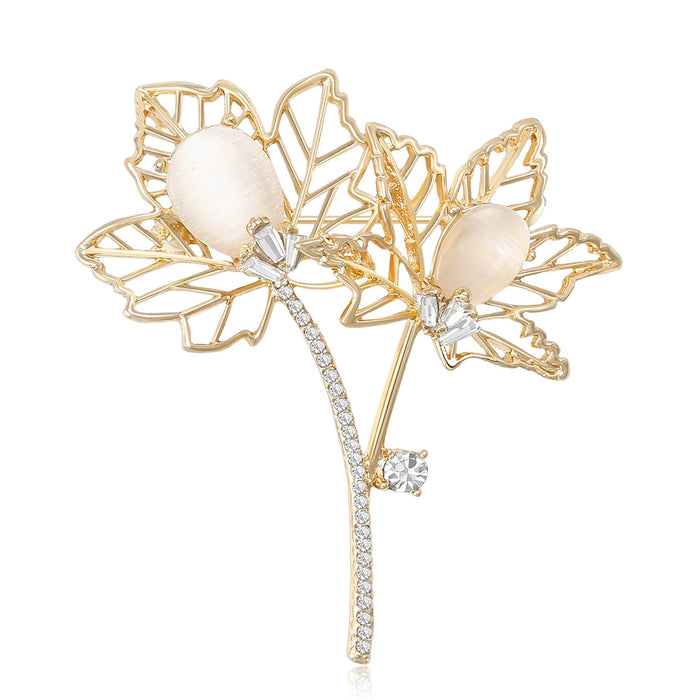 Alloy Hollow Cat Eye Maple Leaf Brooch For Women's Clothing