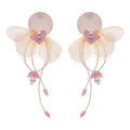 Sweet Floral Geometric Drop Earrings With Shell, Chiffon Flower, Pearl Tassel And Crystal Accents view 5