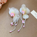 Sweet Floral Geometric Drop Earrings With Shell, Chiffon Flower, Pearl Tassel And Crystal Accents view 4