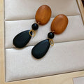 Vintage Wood Bead Oval Teardrop Pendant Drop Earrings With Silver Needle Posts view 3