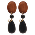 Vintage Wood Bead Oval Teardrop Pendant Drop Earrings With Silver Needle Posts view 5