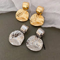 Metal Geometric Round Square Crinkle Pendant Drop Earrings Casual Fashion Stud Style view 3