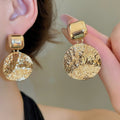 Metal Geometric Round Square Crinkle Pendant Drop Earrings Casual Fashion Stud Style view 4