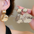 Metal Geometric Round Square Crinkle Pendant Drop Earrings Casual Fashion Stud Style view 2