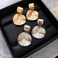 Metal Geometric Round Square Crinkle Pendant Drop Earrings Casual Fashion Stud Style view 1