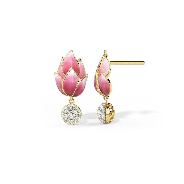 Women's Lotus Stud Earrings, Oil Painting Gradient Fresh Forest Pastoral Style Jewelry