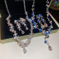 Light Luxury Alloy Rhinestone Flower Hollow Teardrop Drop Earrings Necklace Jewelry Set view 1