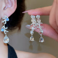 Light Luxury Alloy Rhinestone Flower Hollow Teardrop Drop Earrings Necklace Jewelry Set view 2