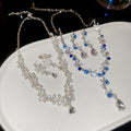 Light Luxury Alloy Rhinestone Flower Hollow Teardrop Drop Earrings Necklace Jewelry Set view 4
