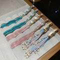 Vintage Court Style Heart Zircon Pearl Chain Tassel Drop Earrings With Silver Pins view 3