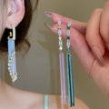 Vintage Court Style Heart Zircon Pearl Chain Tassel Drop Earrings With Silver Pins view 2