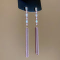 Vintage Court Style Heart Zircon Pearl Chain Tassel Drop Earrings With Silver Pins view 4