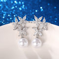 Women's Flower Drop Earrings With Faux Pearl, Princess Wedding Evening Dress Jewelry view 3
