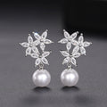 Women's Flower Drop Earrings With Faux Pearl, Princess Wedding Evening Dress Jewelry view 1