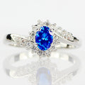 Silver-Tone Oval Crystal Halo Ring In Nine Vivid Colors view 1