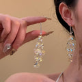 Light Luxury Artificial Crystal Zircon Heart Tassel Drop Earrings For Women view 4