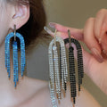 Light Luxury Copper Rhinestone Semicircle Tassel Drop Earrings With Silver Posts view 2