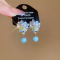 Silver Pin Zirconia Resin Flower Crystal Pendant Drop Earrings, Fresh Sweet Light Luxury Style view 4