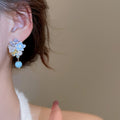 Silver Pin Zirconia Resin Flower Crystal Pendant Drop Earrings, Fresh Sweet Light Luxury Style view 3